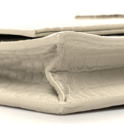 Saint Laurent Calfskin Crocodile Embossed Kate Monogram Tassel Chain Wallet Vintage White 9 of 10