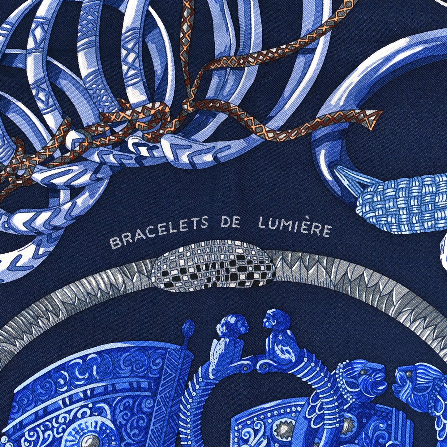 Silk Bracelets de Lumiere Scarf 90 Marine Bleu Dur Gris
