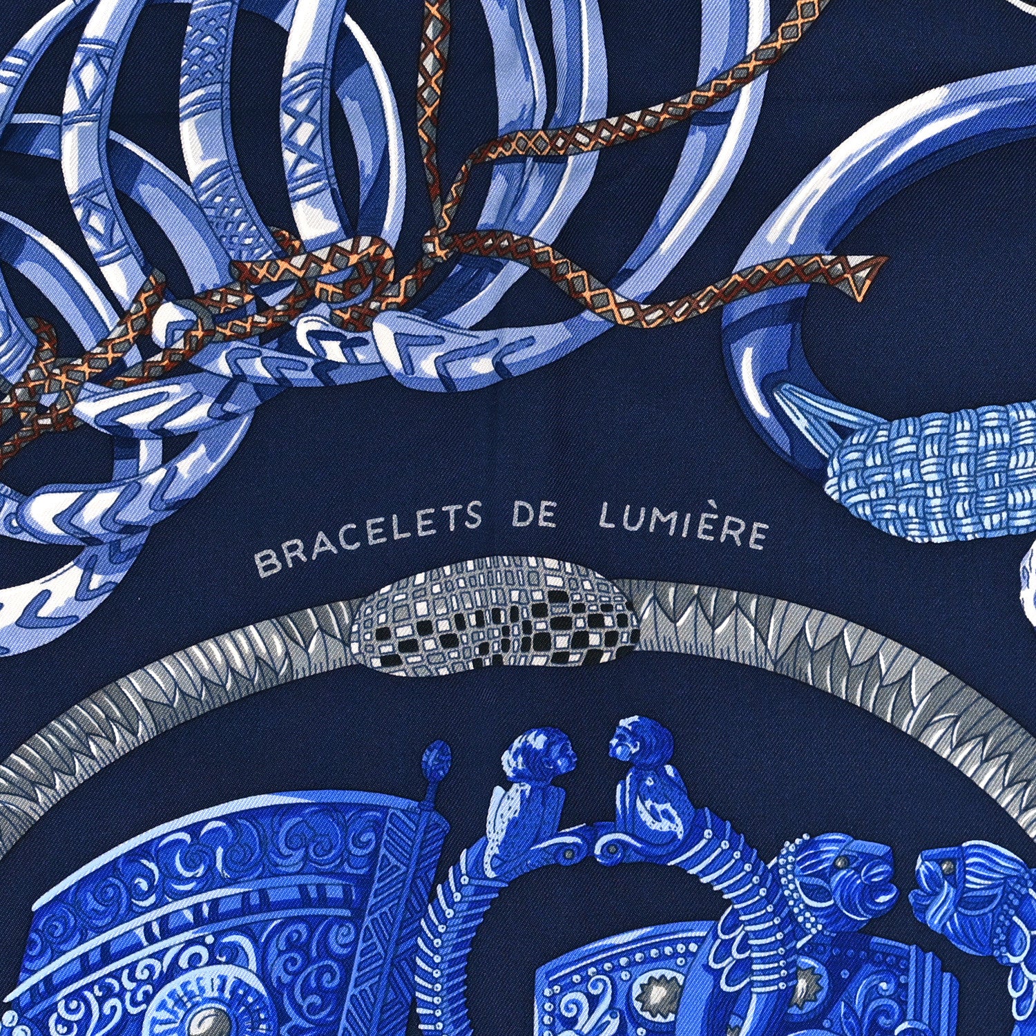 Hermes Silk Bracelets de Lumiere Scarf 90 Marine Bleu Dur Gris 2 of 3