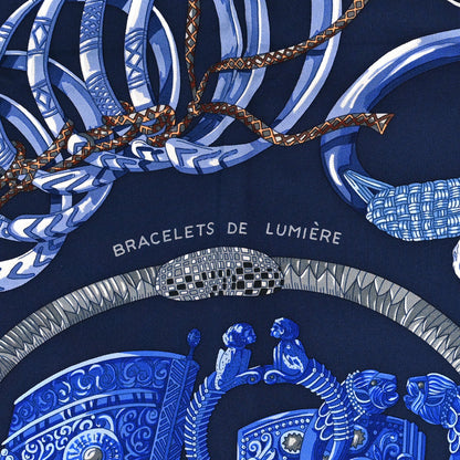Hermes Silk Bracelets de Lumiere Scarf 90 Marine Bleu Dur Gris 2 of 3