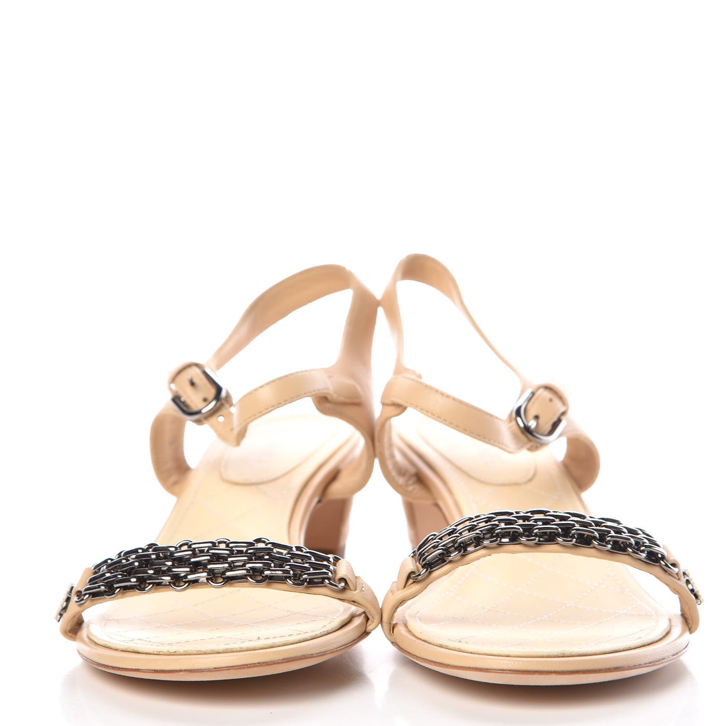 Lambskin CC Pearl Chain Sandals 37 Beige