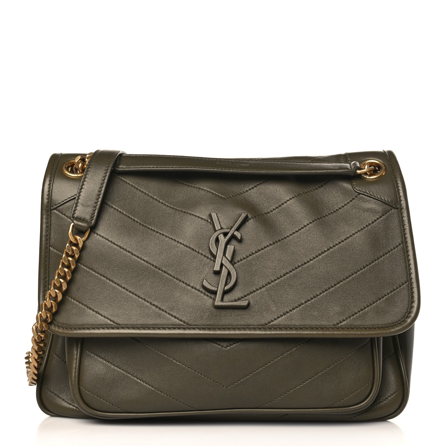 Lambskin Matelasse Monogram Medium Niki Chain Satchel Seaweed