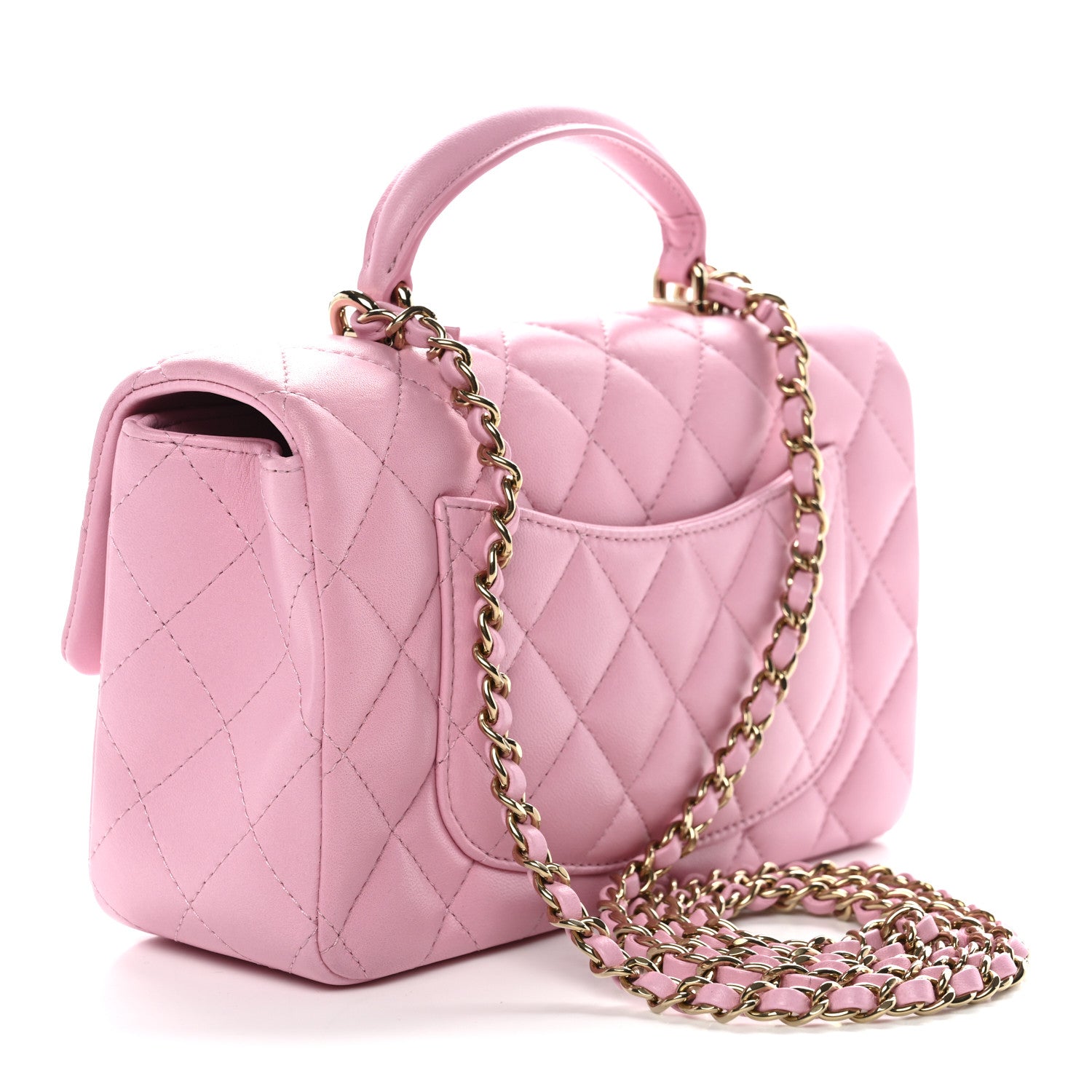 Chanel Lambskin Quilted Mini Top Handle Rectangular Flap Pink 3 of 10