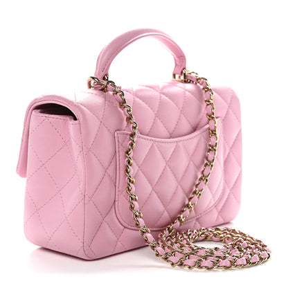 Chanel Lambskin Quilted Mini Top Handle Rectangular Flap Pink 3 of 10