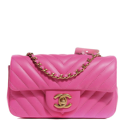 Chanel Lambskin Chevron Quilted Extra Mini Flap Dark Pink 1 of 8