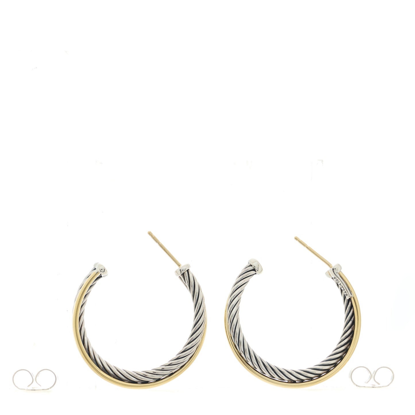 Sterling Silver 18K Yellow Gold 31mm Crossover Cable Hoop Earrings