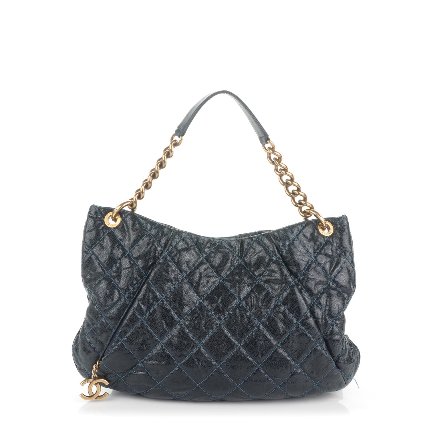 Chanel Crumpled Grained Calfskin Coco Pleats Hobo Dark Blue 1 of 7