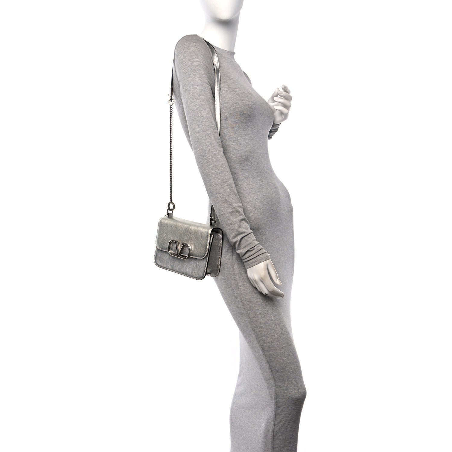 Valentino Garavani Metallic Calfskin Small VSling Shoulder Bag Silver 2 of 10