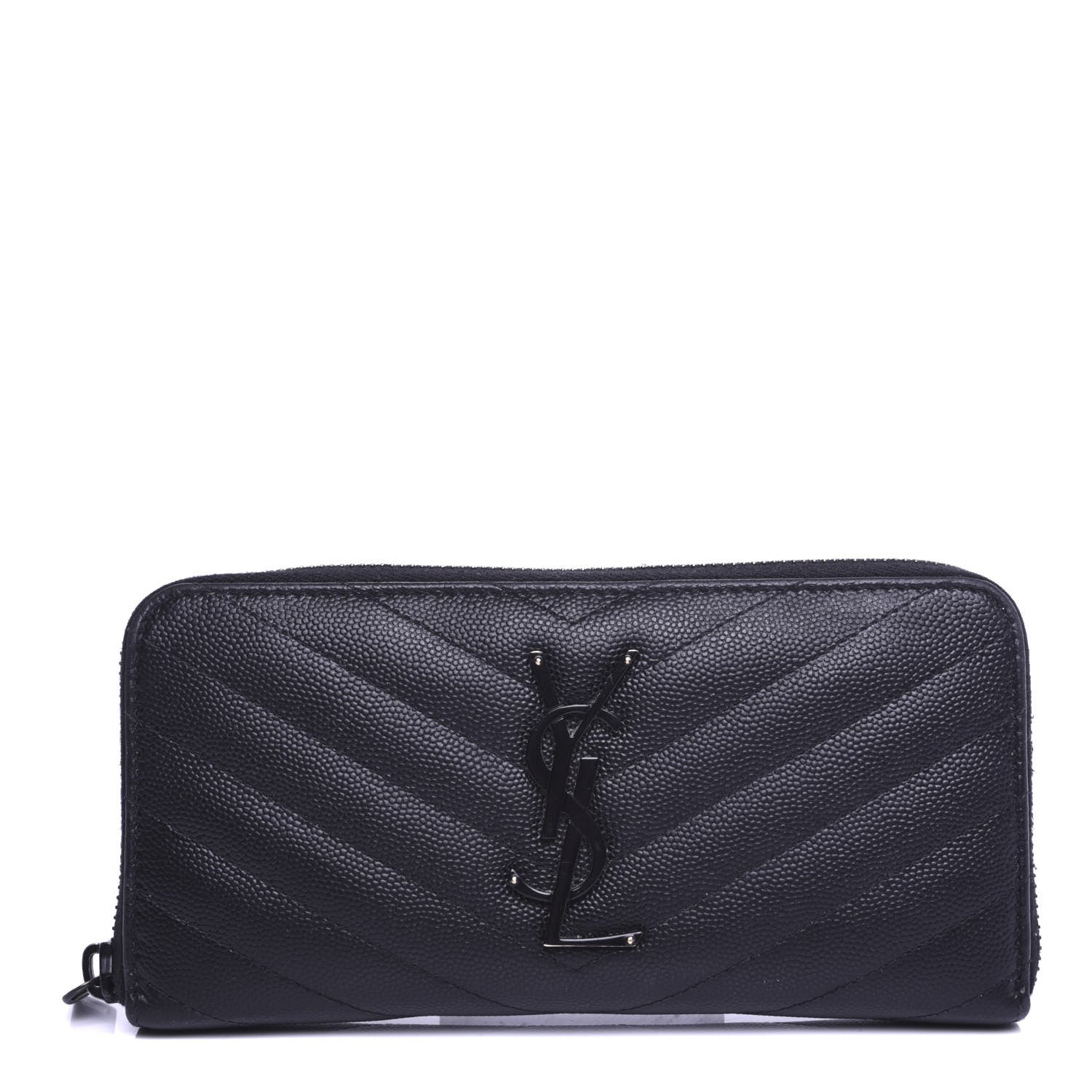 Saint Laurent Grain De Poudre Matelasse Chevron Monogram Zip Around Wallet Black 1 of 7