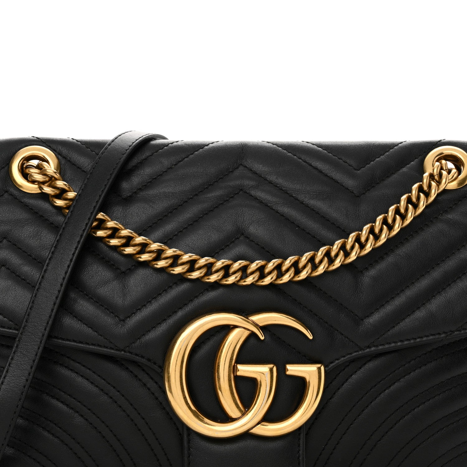 Gucci Calfskin Matelasse Medium GG Marmont Shoulder Bag Black 8 of 14