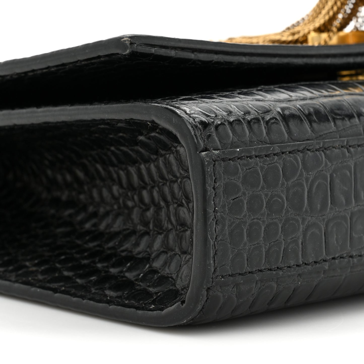 Calfskin Crocodile Embossed Medium Classic Monogram Kate Tassel Satchel Black