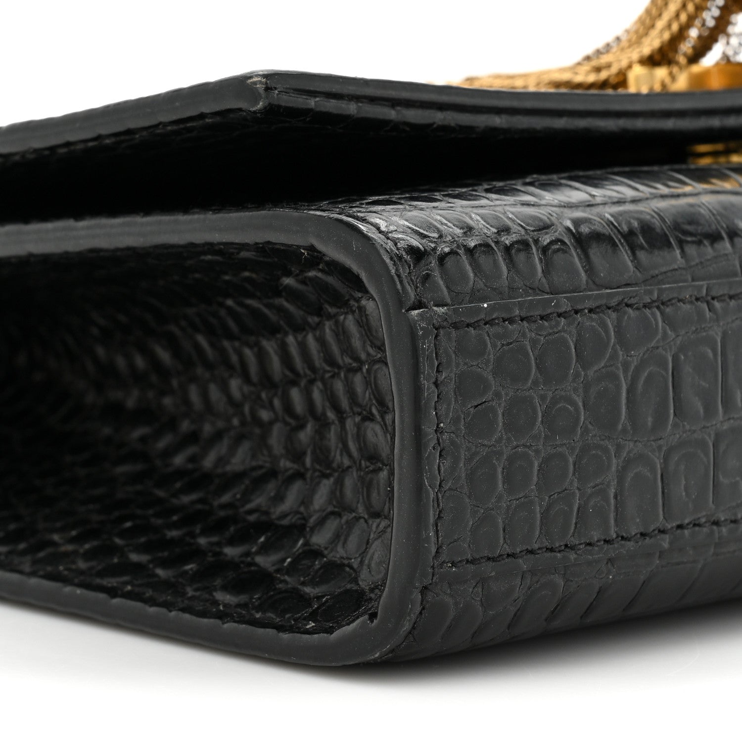 Saint Laurent Calfskin Crocodile Embossed Medium Classic Monogram Kate Tassel Satchel Black 8 of 19