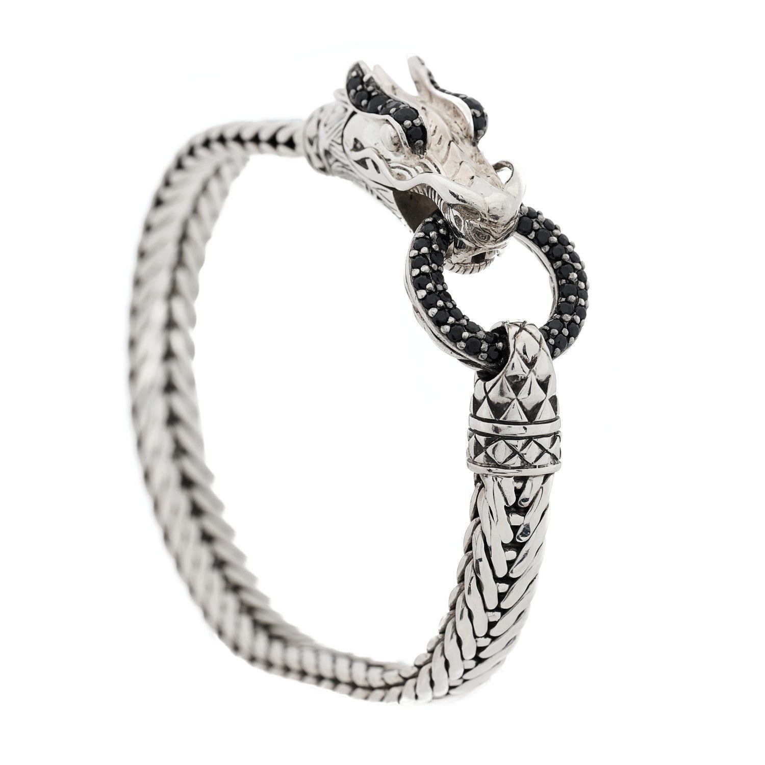 John Hardy Sterling Silver Black Sapphire Naga Dragon Head Bracelet 1 of 4