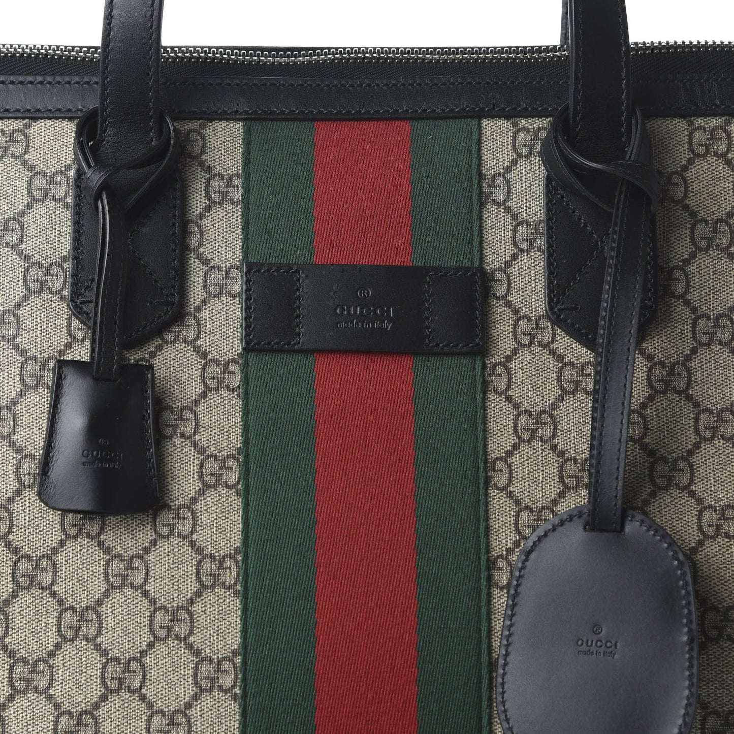 GG Supreme Monogram Web Large Zippered Tote Beige Black