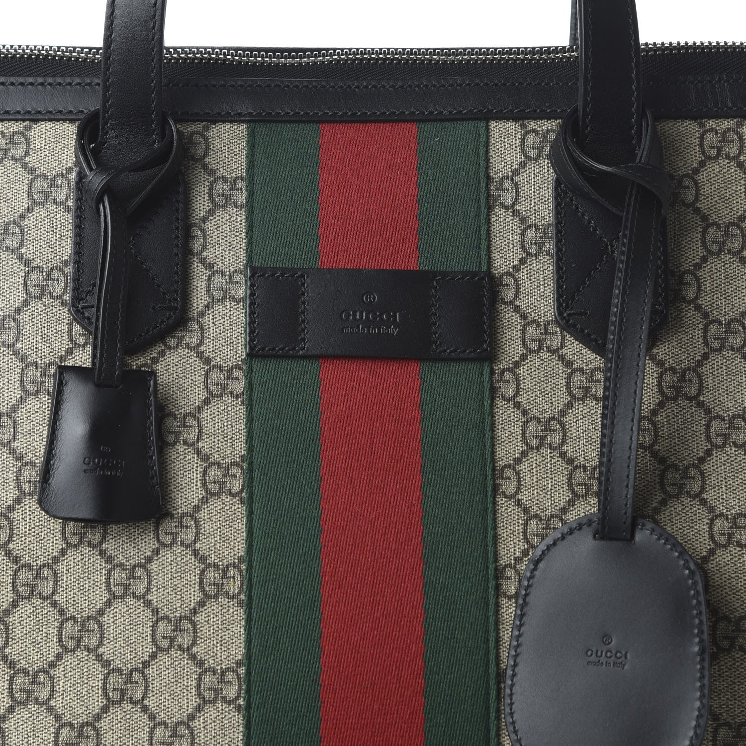 Gucci GG Supreme Monogram Web Large Zippered Tote Beige Black 10 of 10