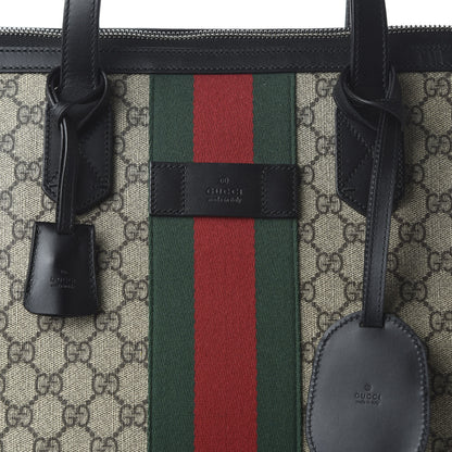 Gucci GG Supreme Monogram Web Large Zippered Tote Beige Black 10 of 10