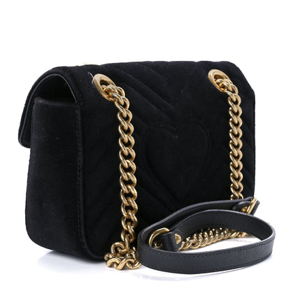 Gucci Velvet Matelasse Mini GG Marmont Shoulder Bag Black 2 of 9