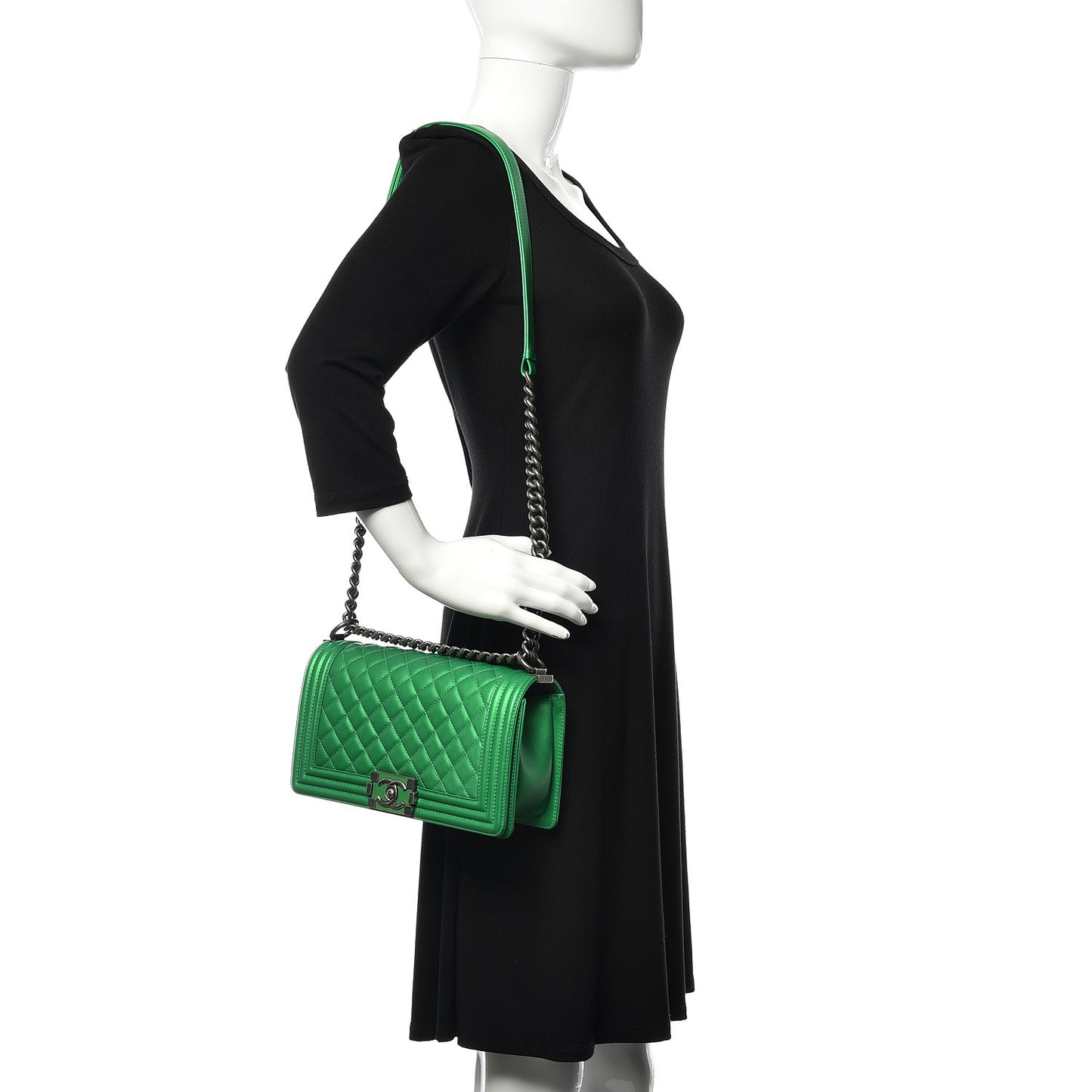 Metallic Calfskin Quilted Medium Boy Flap Green