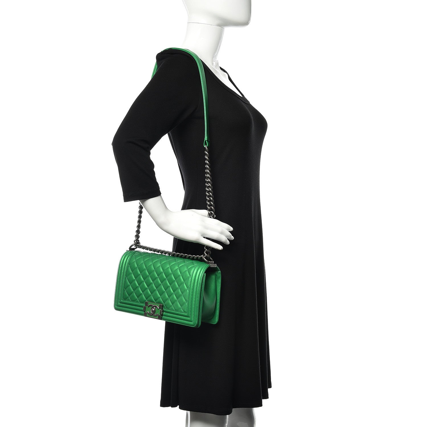 Chanel Metallic Calfskin Quilted Medium Boy Flap Green 2 of 11