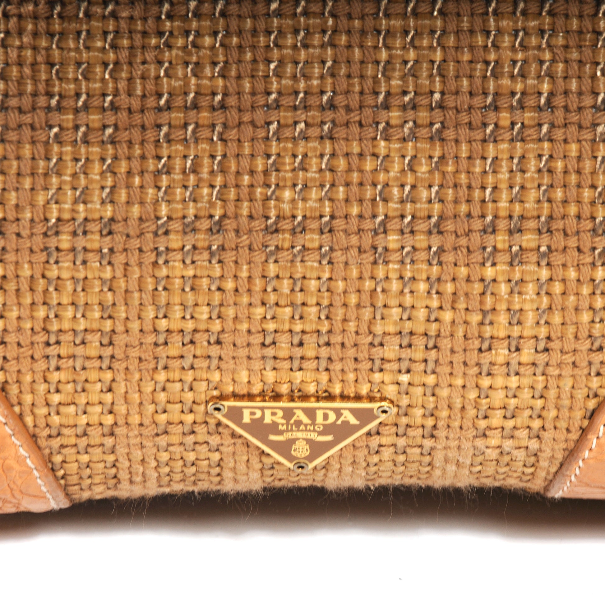 Prada Straw Crocodile Woven Semitracolla Frame Bag Tabacco Naturale 8 of 9