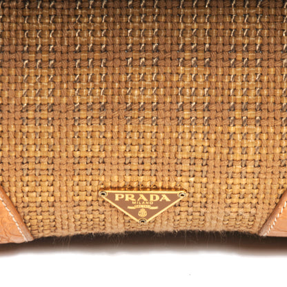 Prada Straw Crocodile Woven Semitracolla Frame Bag Tabacco Naturale 8 of 9