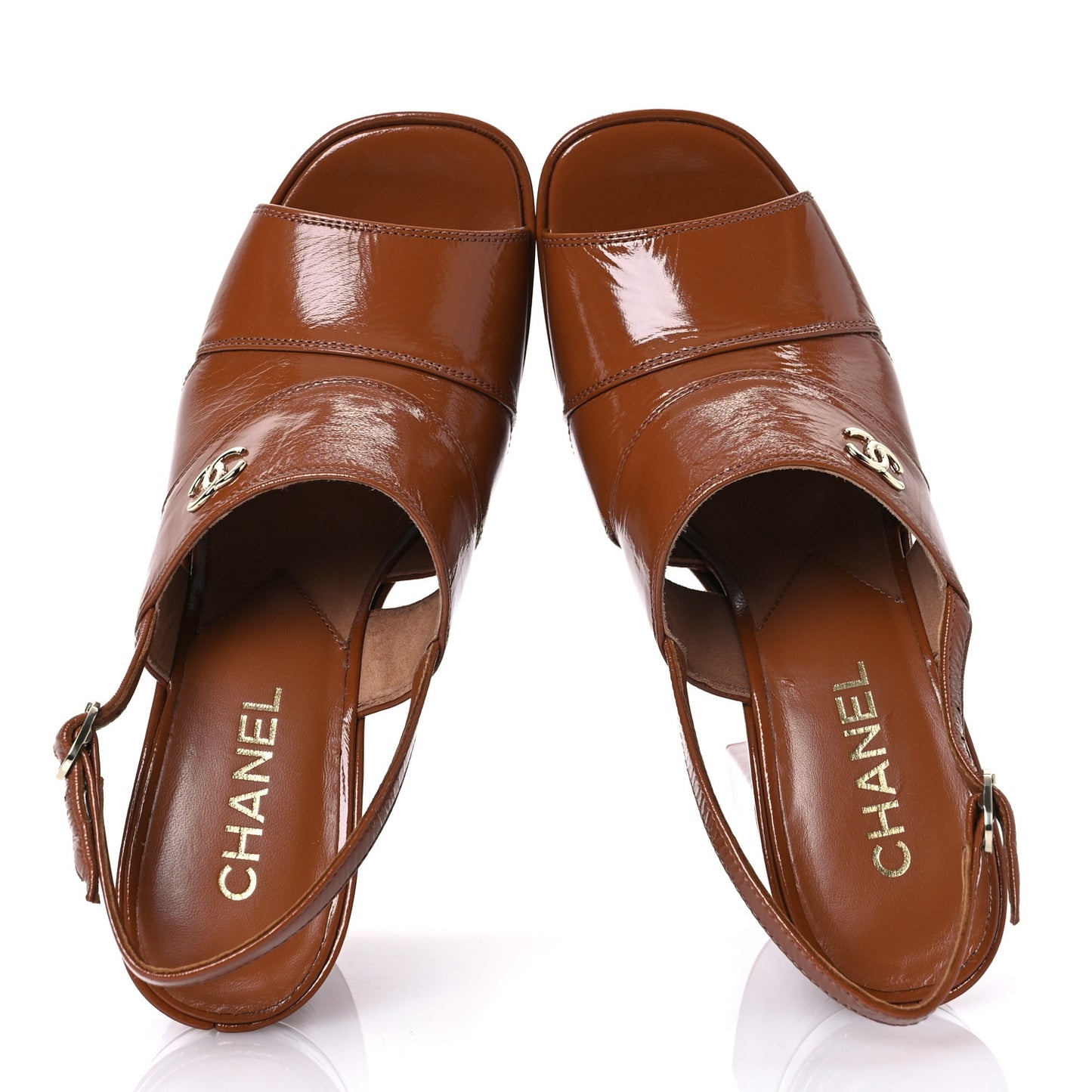 Crumpled Patent Lambskin Platform Sandals 40 Light Brown