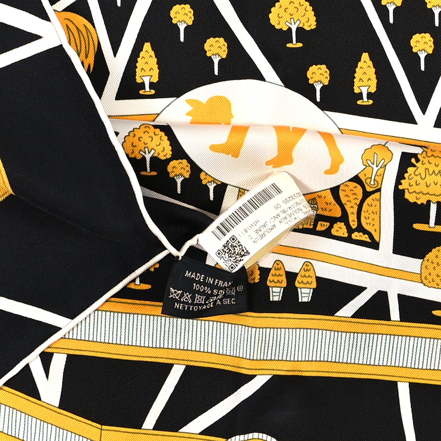 Silk Les Nouveaux Amoureux de Paris Scarf 90 Black White Jaune