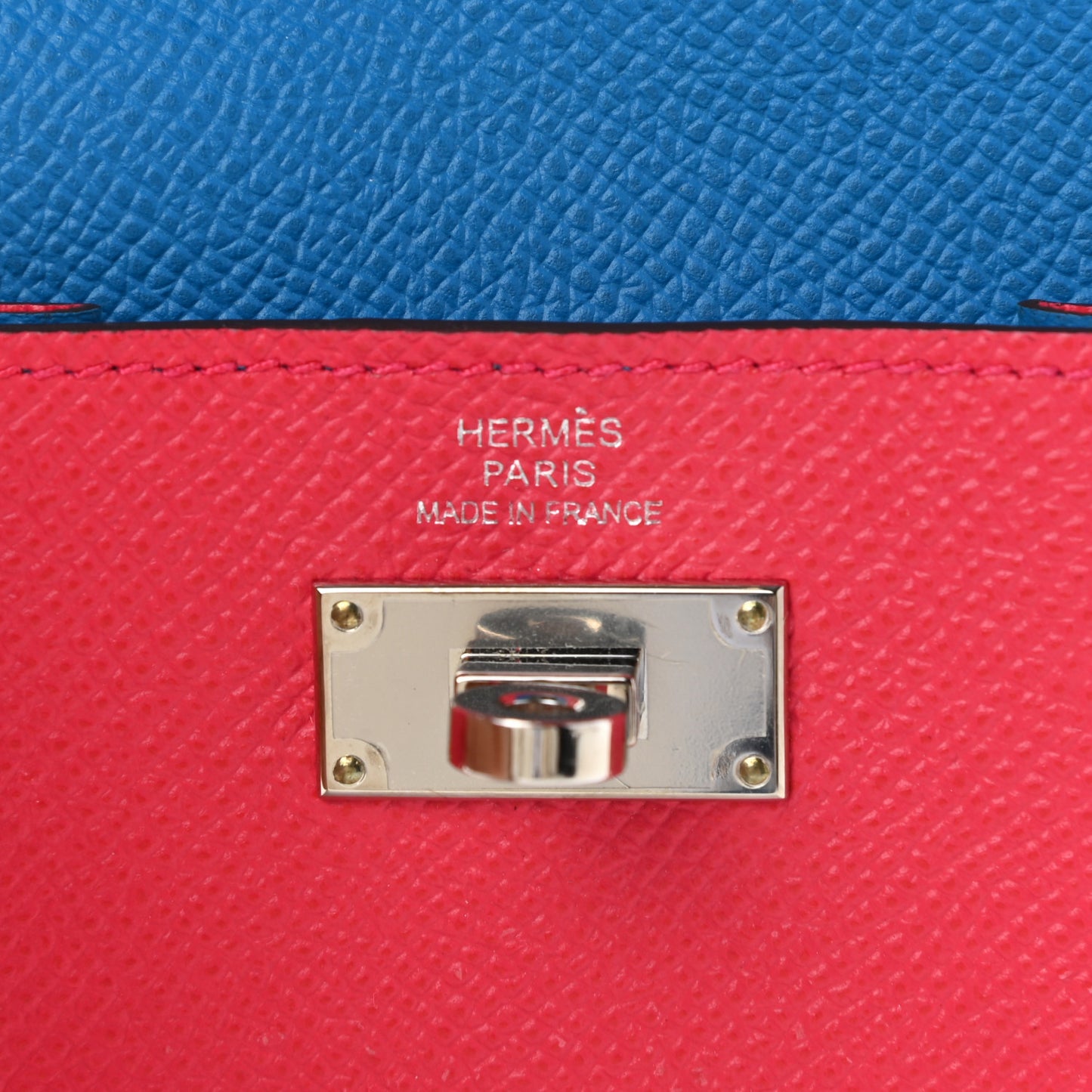 Epsom Tri-Color Kelly Pocket Compact Wallet Rouge Coeur Rose Extreme Bleu Zanzibar