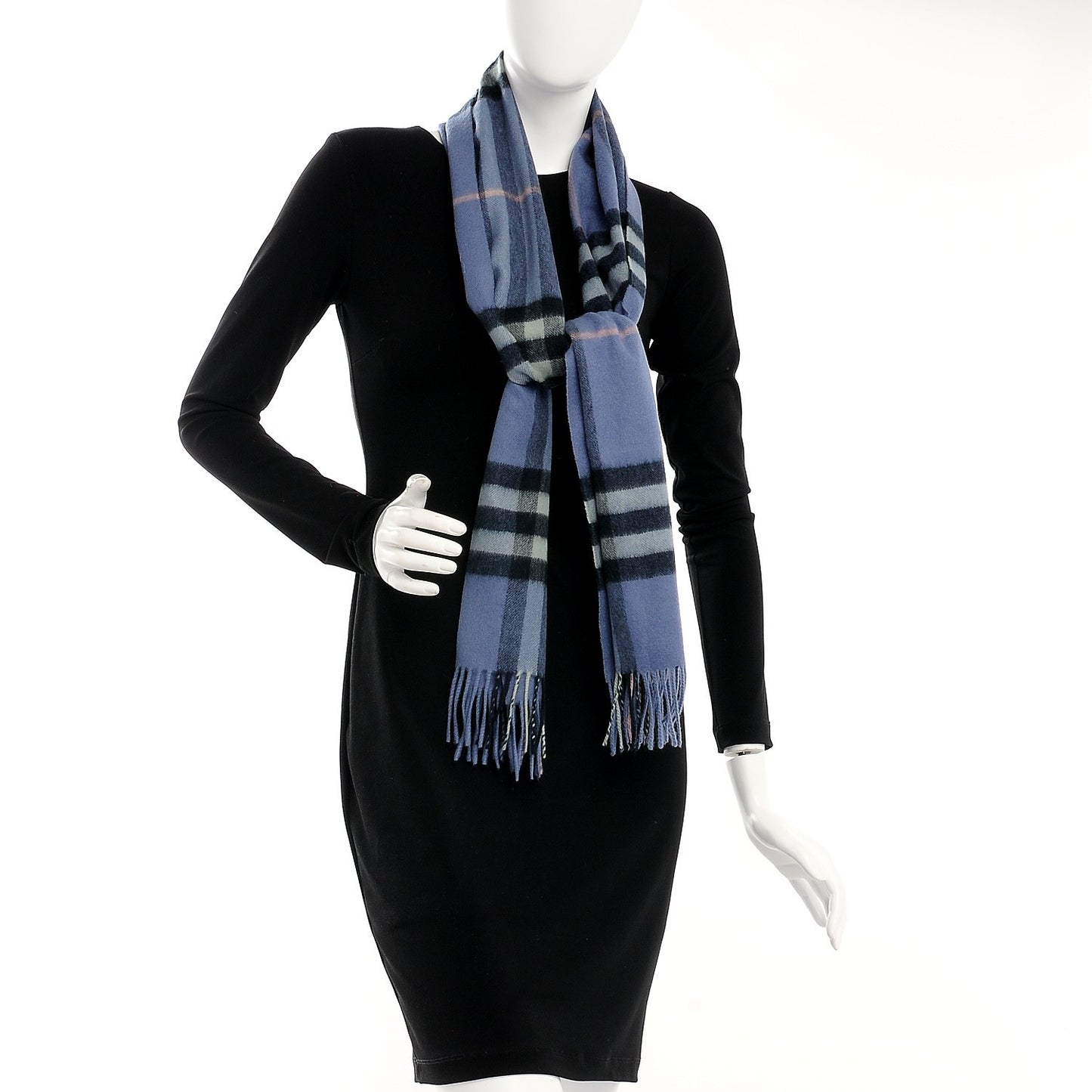 Cashmere Classic Check Fringe Scarf Light Blue