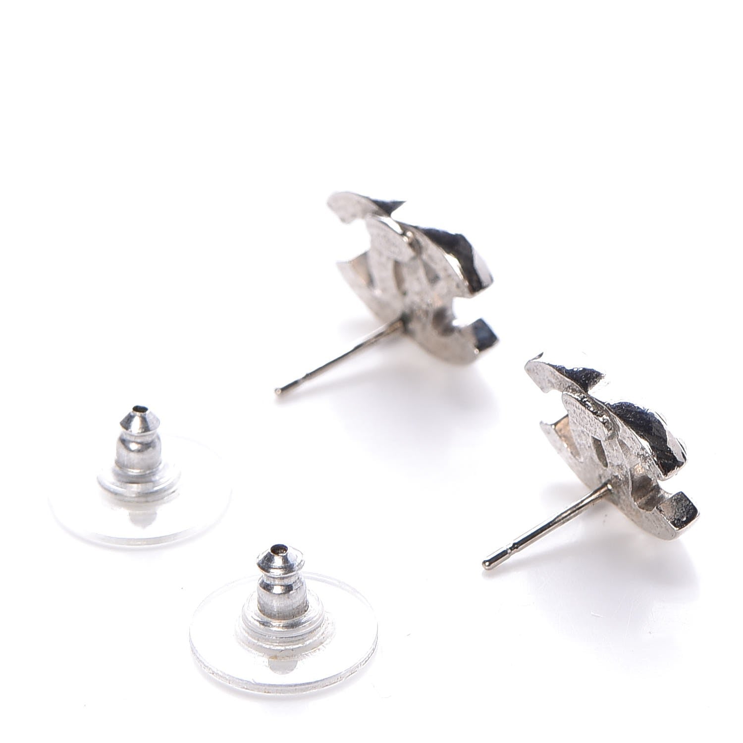 Chanel Crystal Mini Timeless CC Earrings Silver 3 of 5