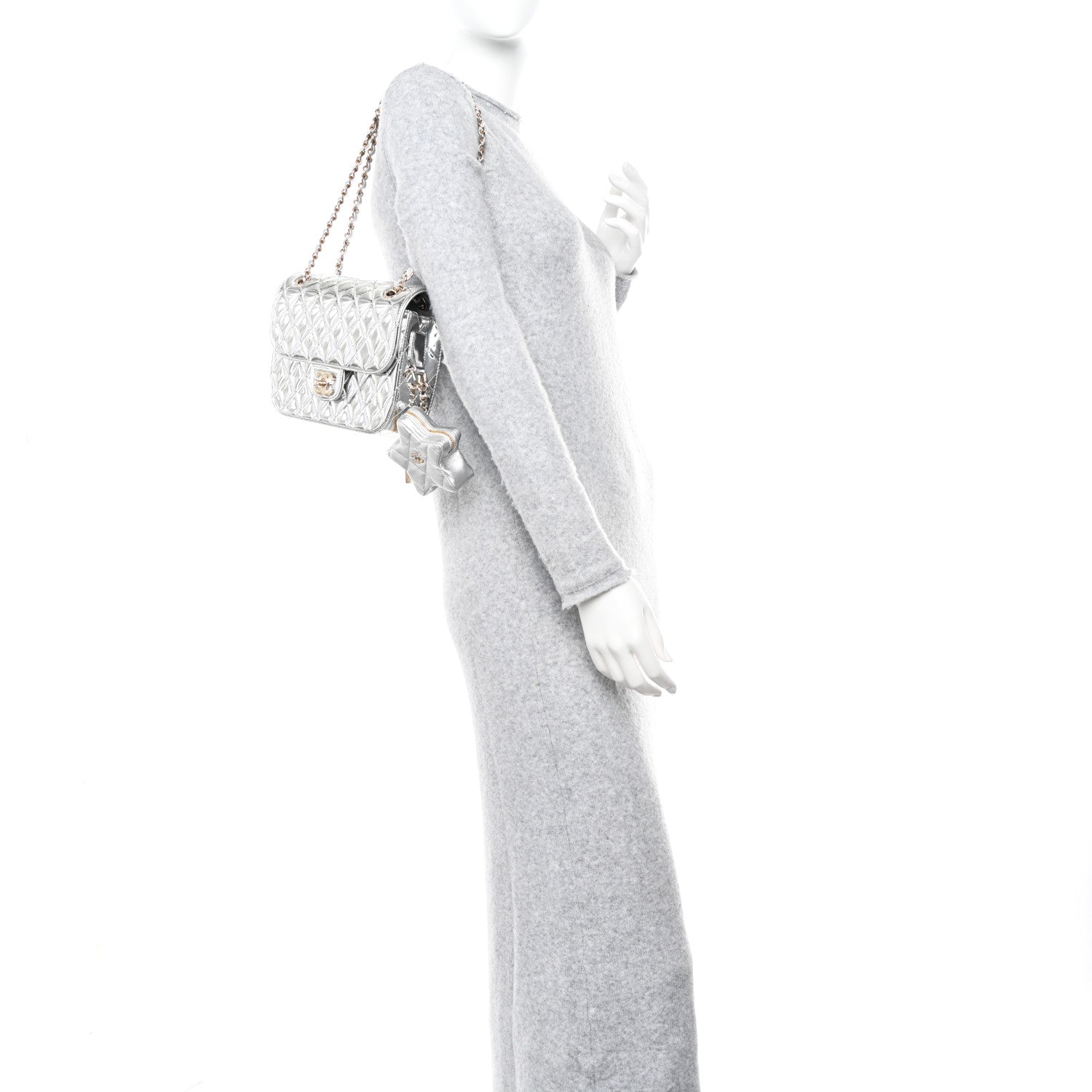 Chanel Mirror Calfskin Metallic Calfskin Medium Hollywood Boulevard Flap With Star Coin Purse Silvery 2 of 11