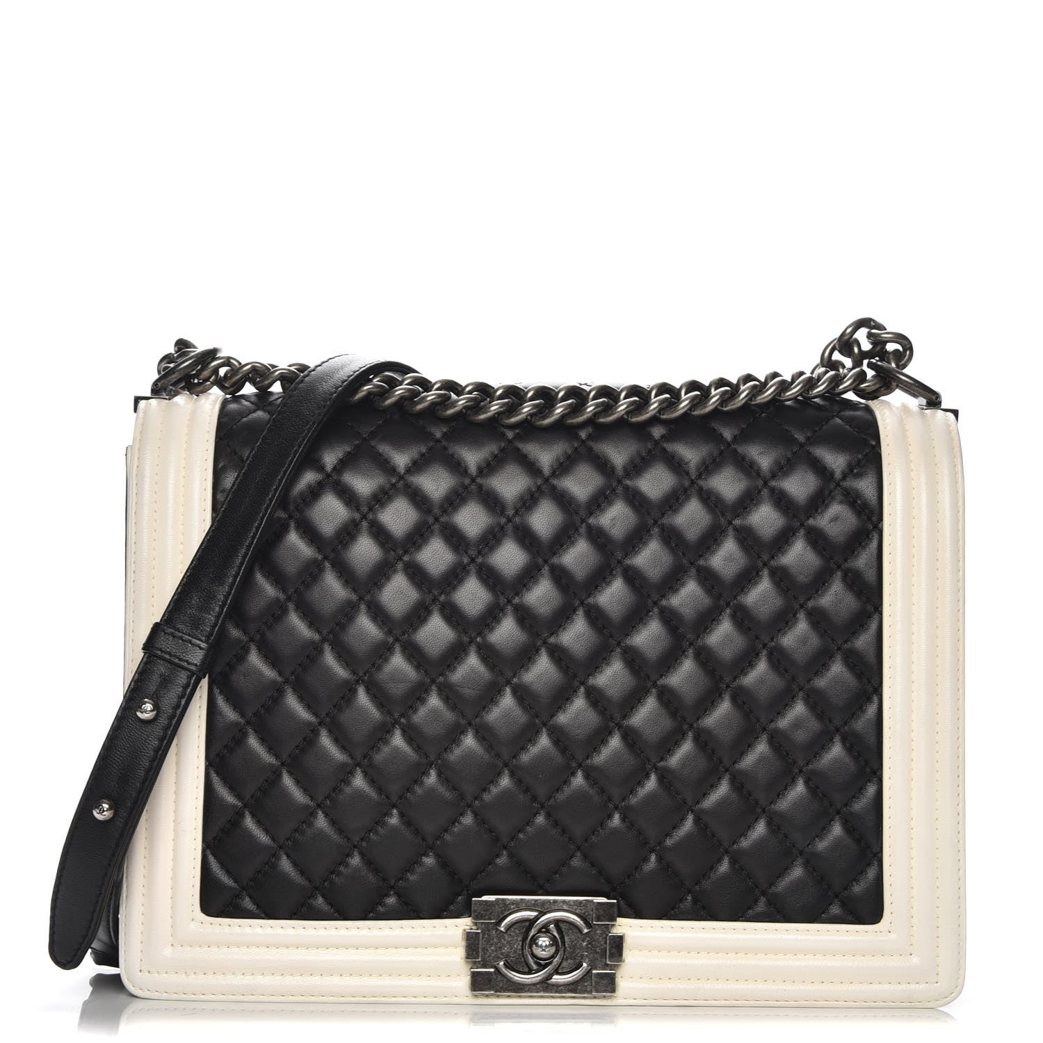 Chanel Lambskin Quilted Large Boy Flap Black White 1 of 9