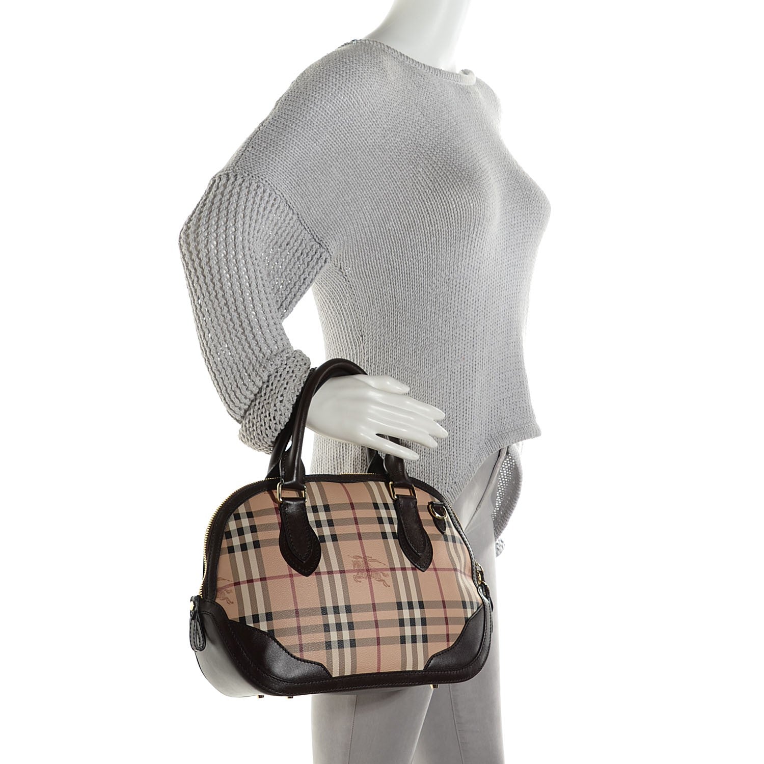 Burberry Haymarket Check Small Orchard Bowling Bag Chocolate 2 of 11