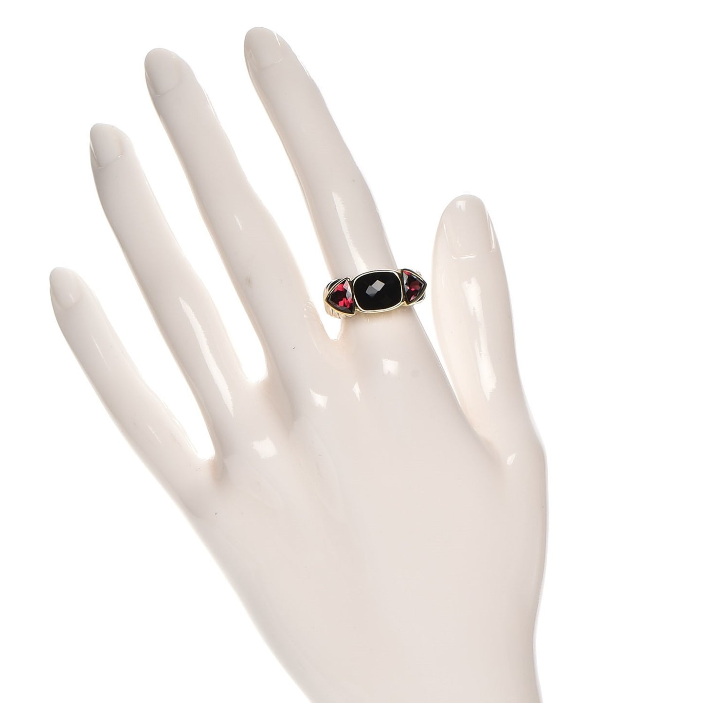 Sterling Silver 18K Yellow Gold Black Onyx Garnet Ring 6.25