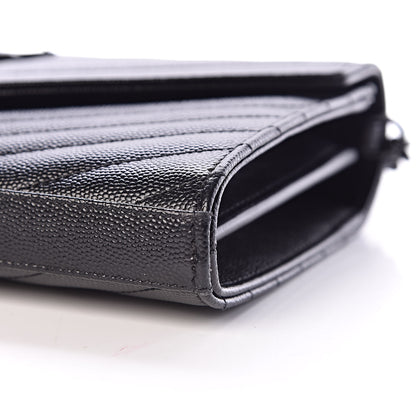 Saint Laurent Grain De Poudre Matelasse Chevron Monogram Chain Wallet Black 9 of 10