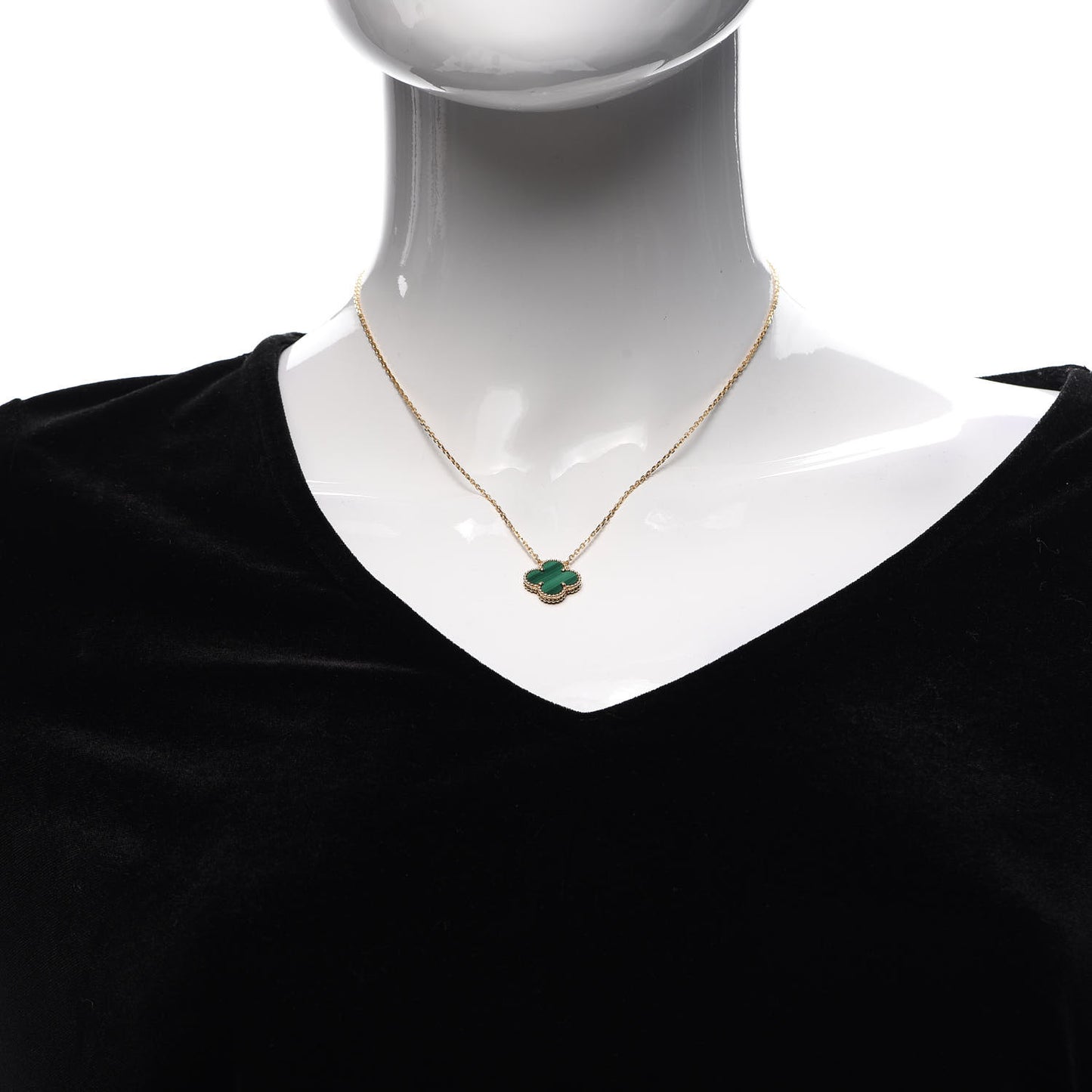 18K Yellow Gold Malachite Vintage Alhambra Pendant Necklace