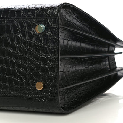 Saint Laurent Calfskin Crocodile Embossed Small Sac De Jour Black 9 of 9