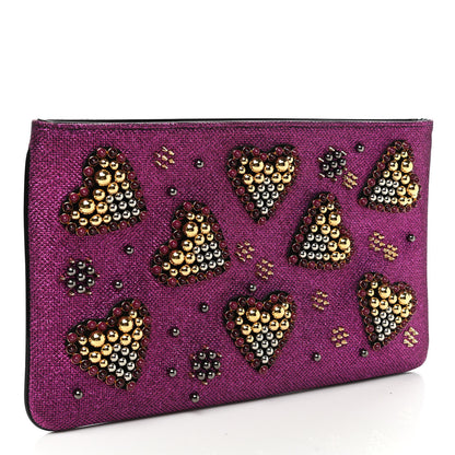 Christian Louboutin Metallic Raffia Studded Loubiposh Chain Clutch Magenta 3 of 7