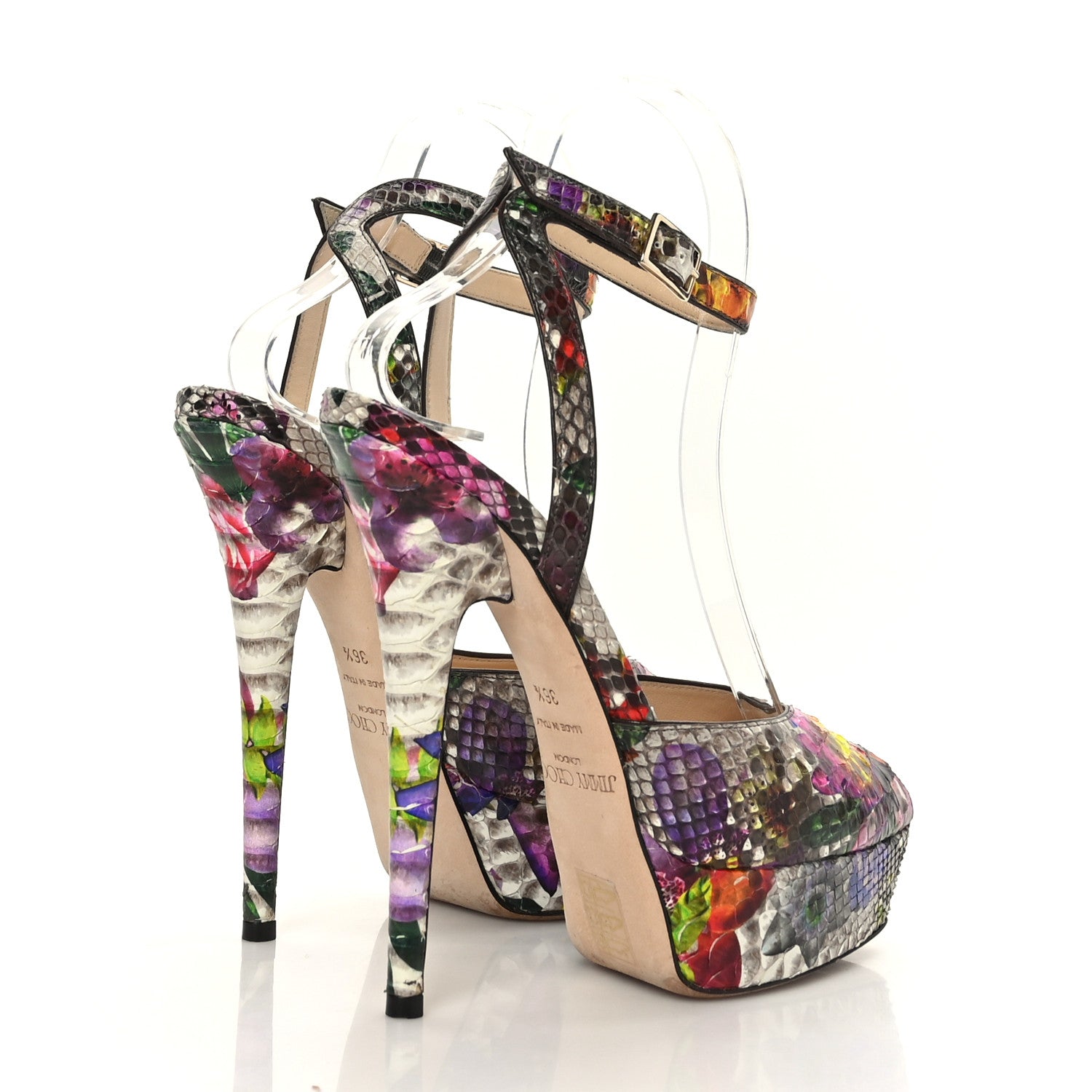 Jimmy Choo Python Floral Lola 130 Platform Sandals 36.5 Multicolor 4 of 8