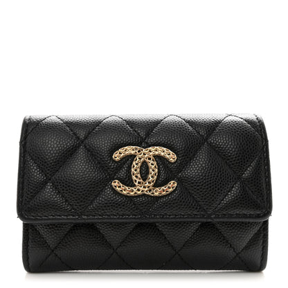 Chanel Caviar Metal Perforated Quilted CC Flap Card Holder Black 1 of 8