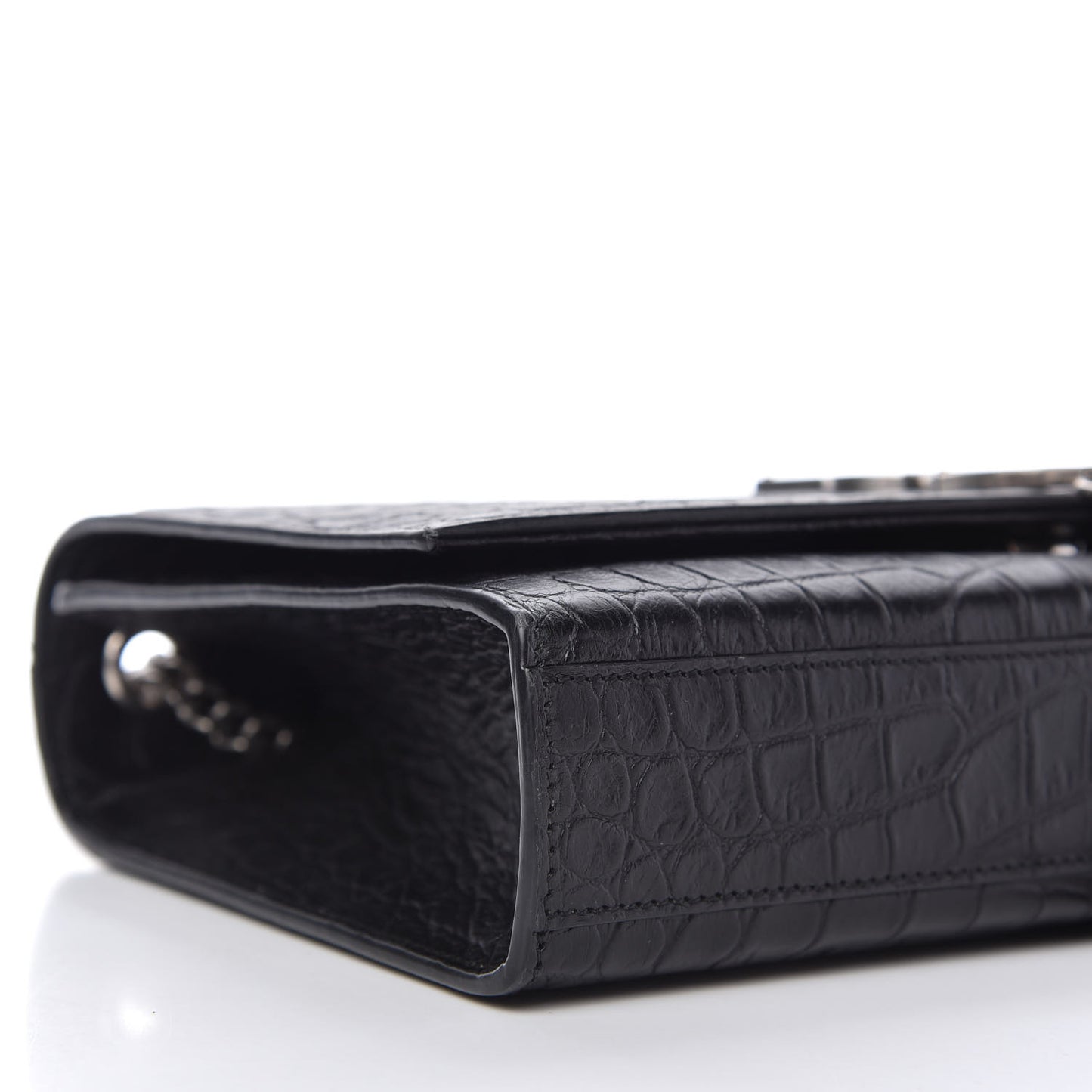 Calfskin Crocodile Embossed Medium Classic Monogram Kate Tassel Satchel Black