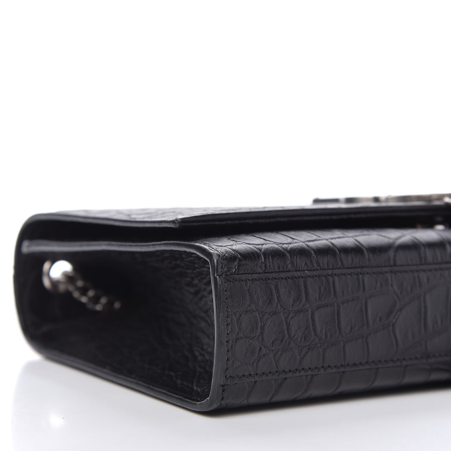 Saint Laurent Calfskin Crocodile Embossed Medium Classic Monogram Kate Tassel Satchel Black 6 of 10