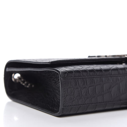 Saint Laurent Calfskin Crocodile Embossed Medium Classic Monogram Kate Tassel Satchel Black 6 of 10