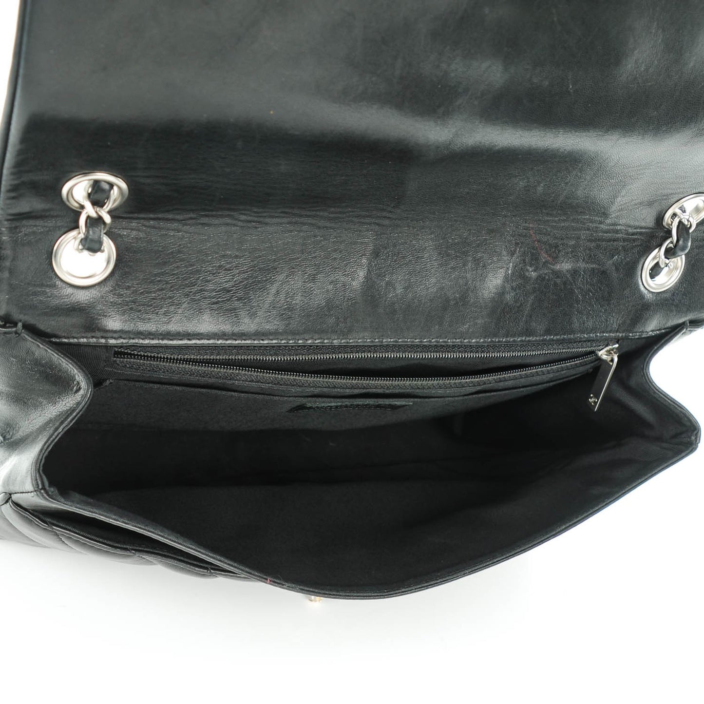 Lambskin Chevron Jumbo Leo Lion Flap Black