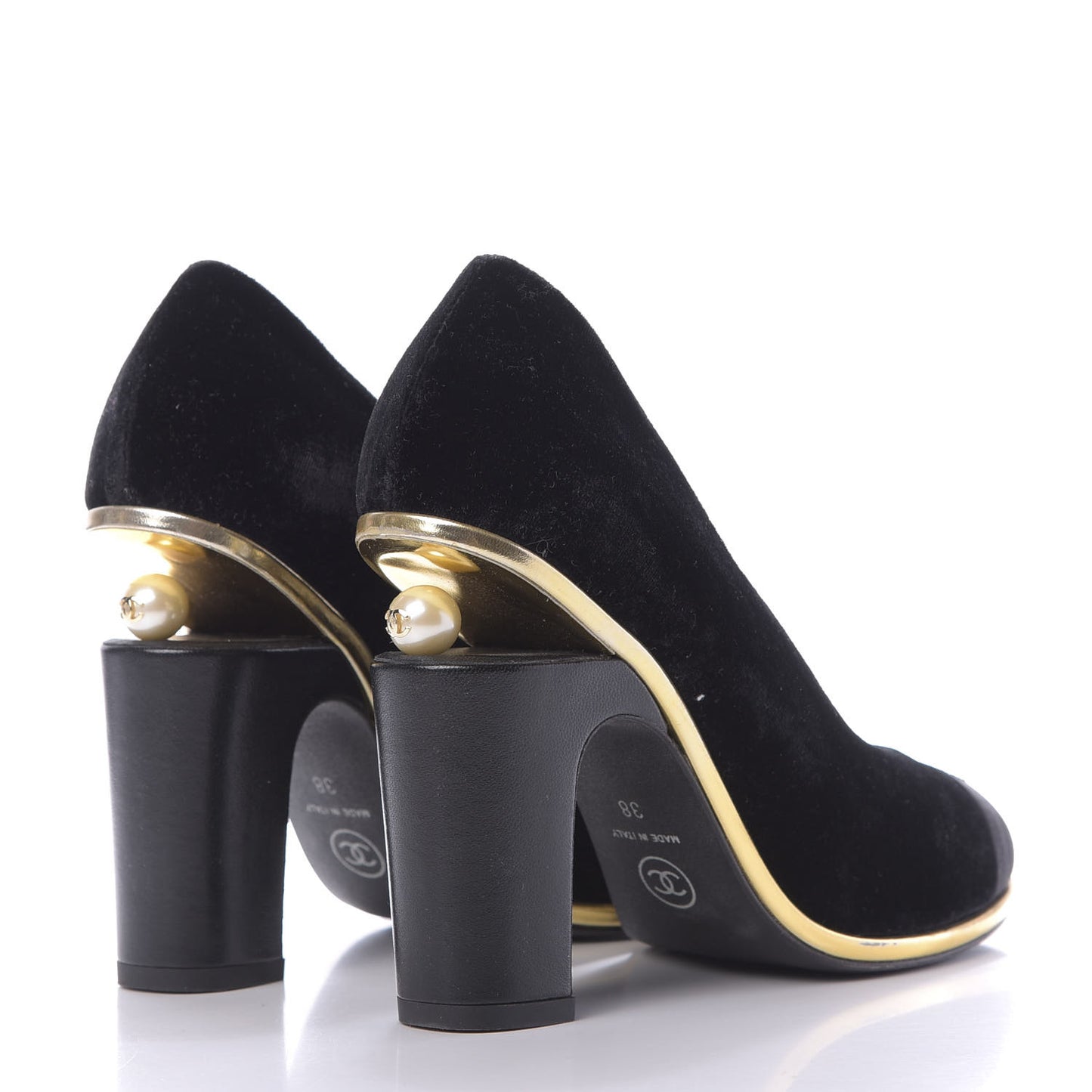 Velvet Satin Cap Toe Pearl Pumps 38 Black