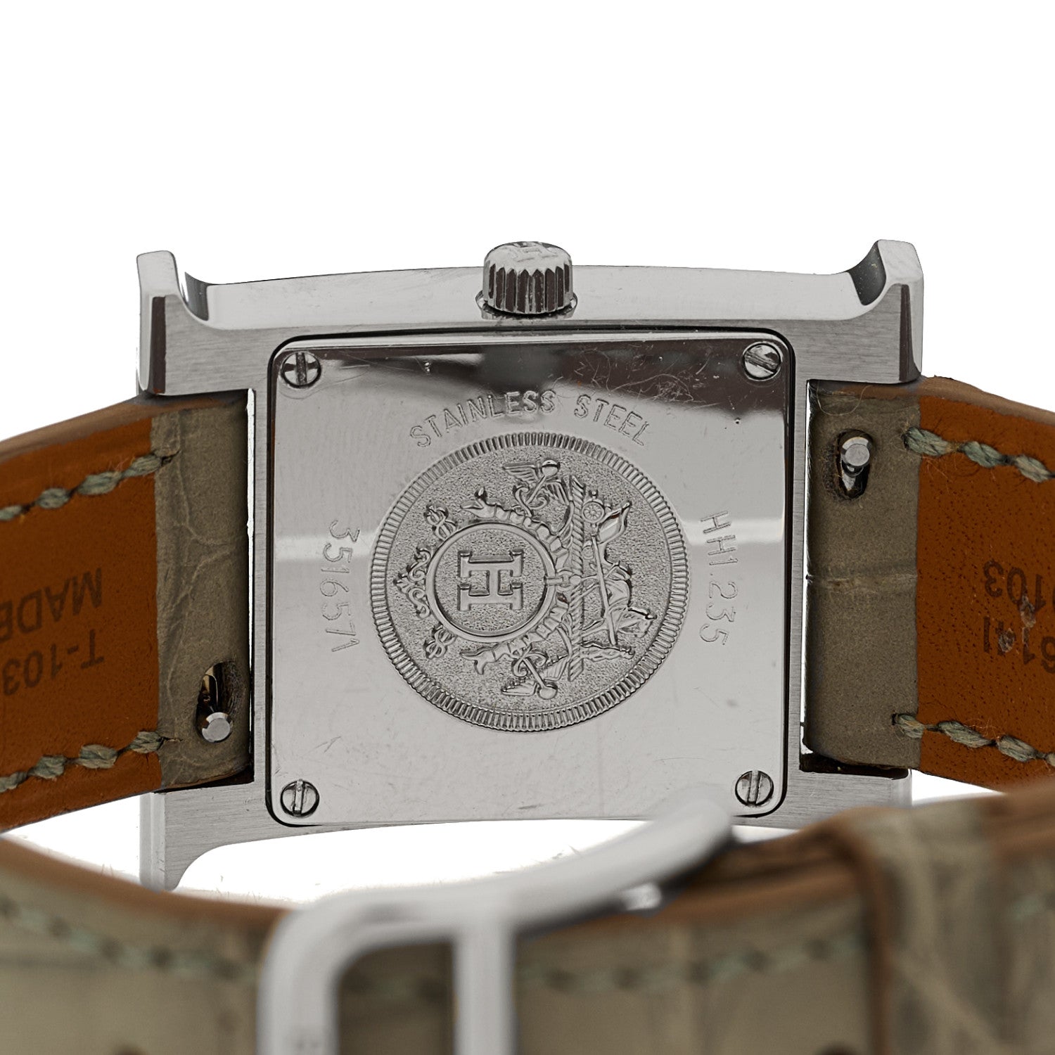 Hermes Stainless Steel Alligator Diamond Bezel Mother of Pearl 21mm Heure H Hour Quartz Watch Gris Perle 4 of 5
