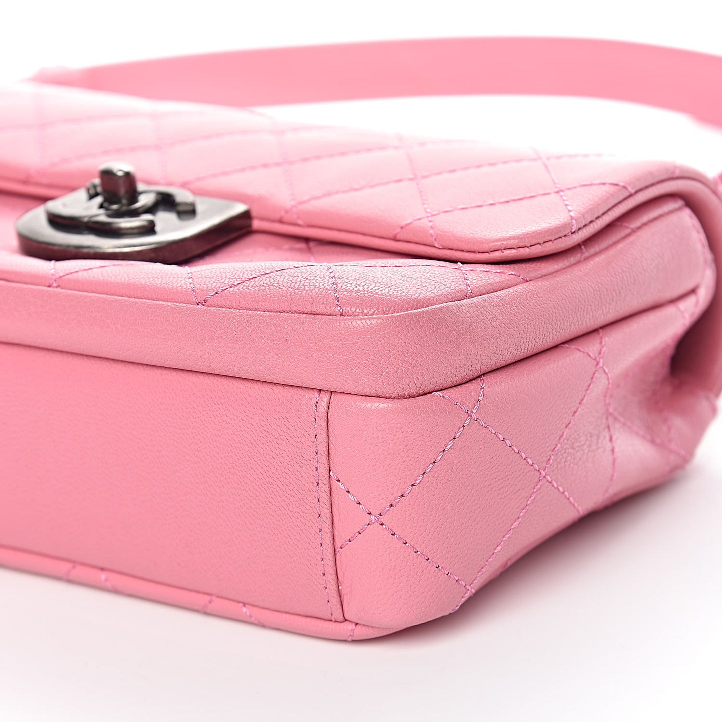 Shiny Goatskin Quilted Small Double Carry Waist Chain Flap Pink