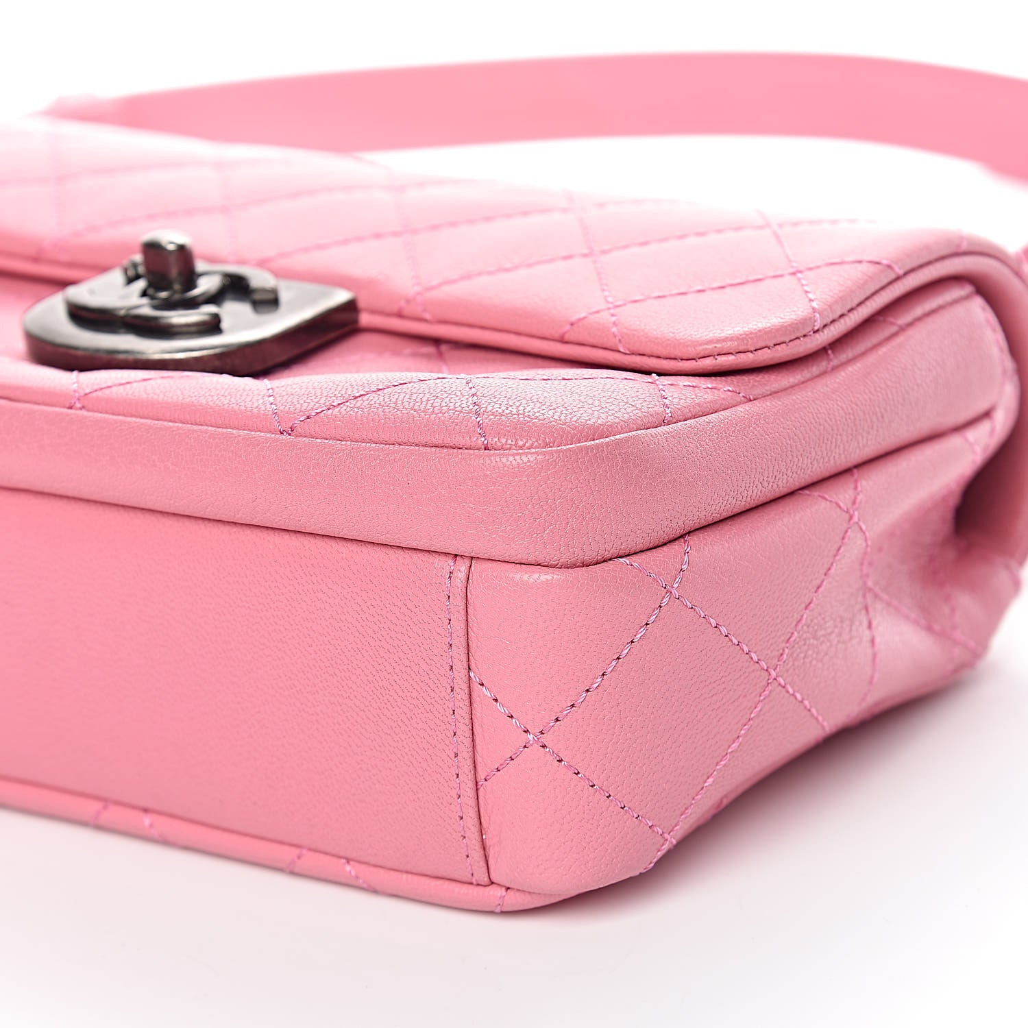 Chanel Shiny Goatskin Quilted Small Double Carry Waist Chain Flap Pink 11 of 13