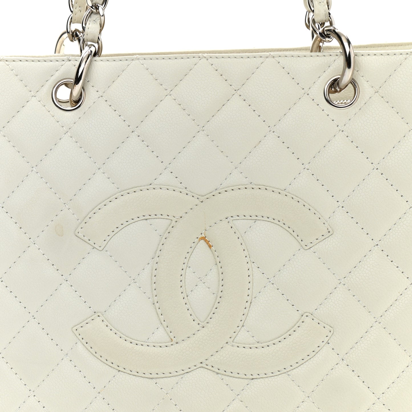 Caviar Quilted Grand Shopping Tote GST White