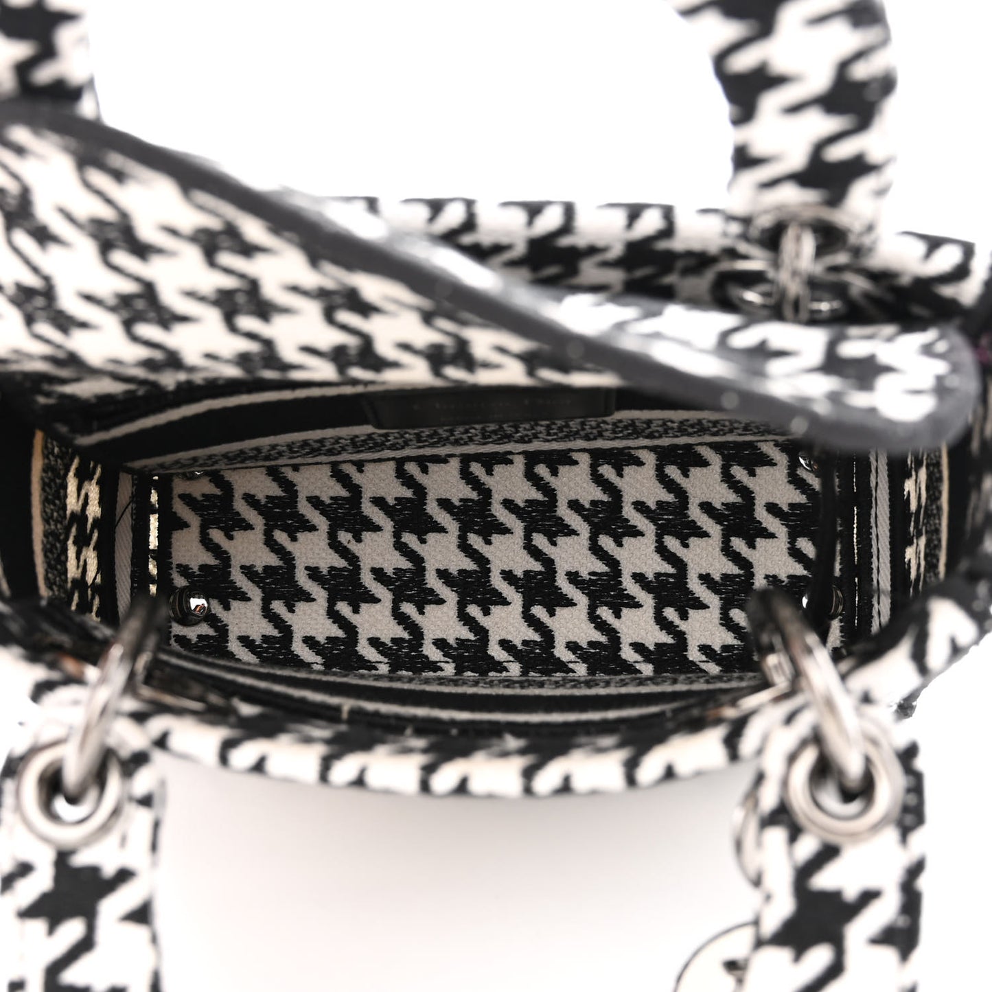 Canvas Houndstooth Embroidered Mini Lady D-Lite Black White